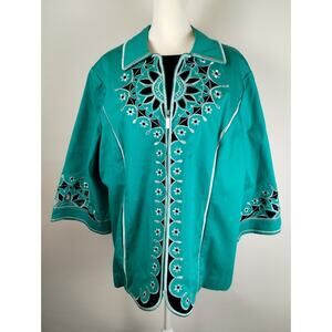Bob Mackey Jacket with Shirt - 1X Teal Embroidered 3/4 Sleeve - Blemished